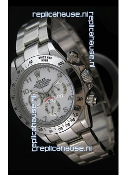 Rolex Daytona Cosmograph Swiss Replica Stainless Steel Watch in White Dial