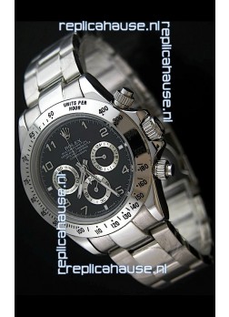 Rolex Daytona Cosmograph Swiss Replica Stainless Steel Watch in Black Dial