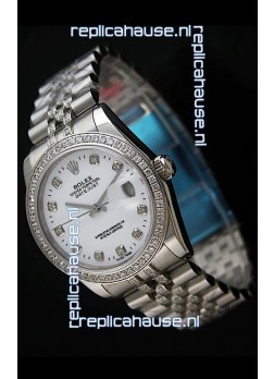 Rolex DateJust Swiss Mens Replica Silver Watch in Diamond Markers