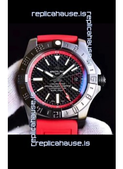 Breitling Chronometre GMT Carbon Dial Swiss Watch with Rubber Strap 1:1 Mirror Replica