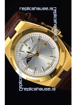 Vacheron Constantin Overseas MoonPhase Yellow Gold Swiss Watch in Brown Strap