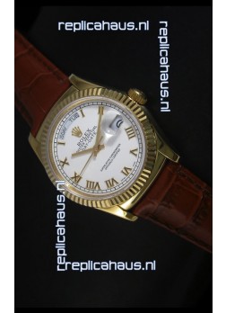 Rolex Day Date 36MM Yellow Gold Swiss Replica Watch - White Dial