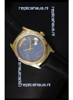 Rolex Day Date 36MM Yellow Gold Swiss Replica Watch - Blue MOP Dial