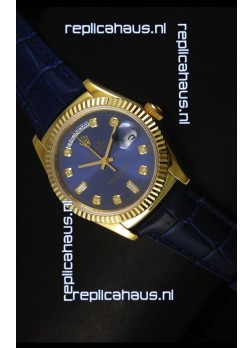 Rolex Day Date 36MM Yellow Gold Swiss Replica Watch - Dark Blue Dial