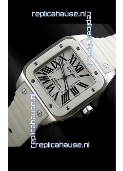 Cartier Santos Swiss Replica Automatic Watch in White Dial