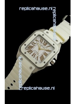 Cartier Santos Swiss Replica Automatic Watch in White Strap