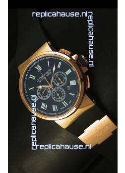 Ulysse Nardin Marine Chronograph Rose Gold Black Roman Black Dial - 1:1 Mirror Replica