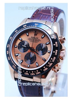 Rolex Daytona Chronograph MonoBloc Cerachrom Bezel Swiss Replica Watch in Rose Gold Plated Dial 