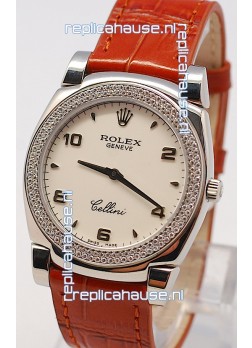 Rolex Cellini Cestello Ladies Swiss Watch in White Face Diamonds Bezel